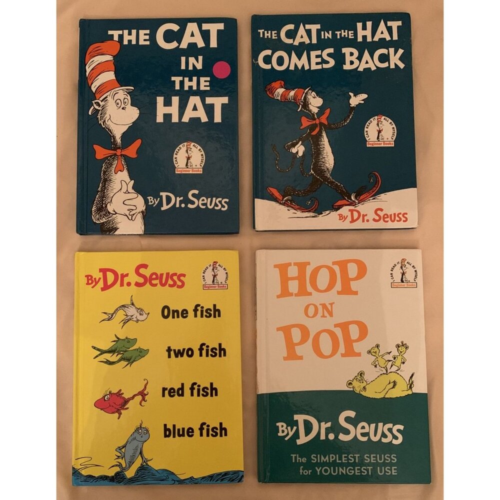4 Dr. Seuss Books: Cat In The Hat-Cat Comes Back- One Fish Two Fish- Hop On Pop